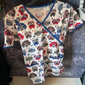 Tie back 4th of July dogs scrubs